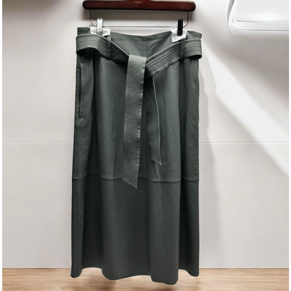 NWT Vince. Women's Gray Lamb Leather Belted Midi Skirt Size 8 MSRP $1250